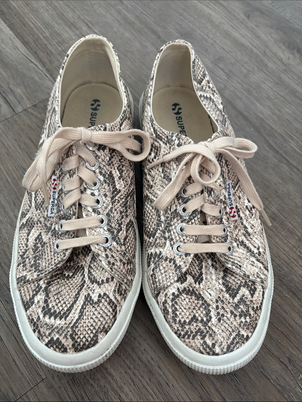 Superga Beige Snake-Print Cotu Classic Sneakers Size 9